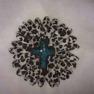 Cheetah print bow with teal cross